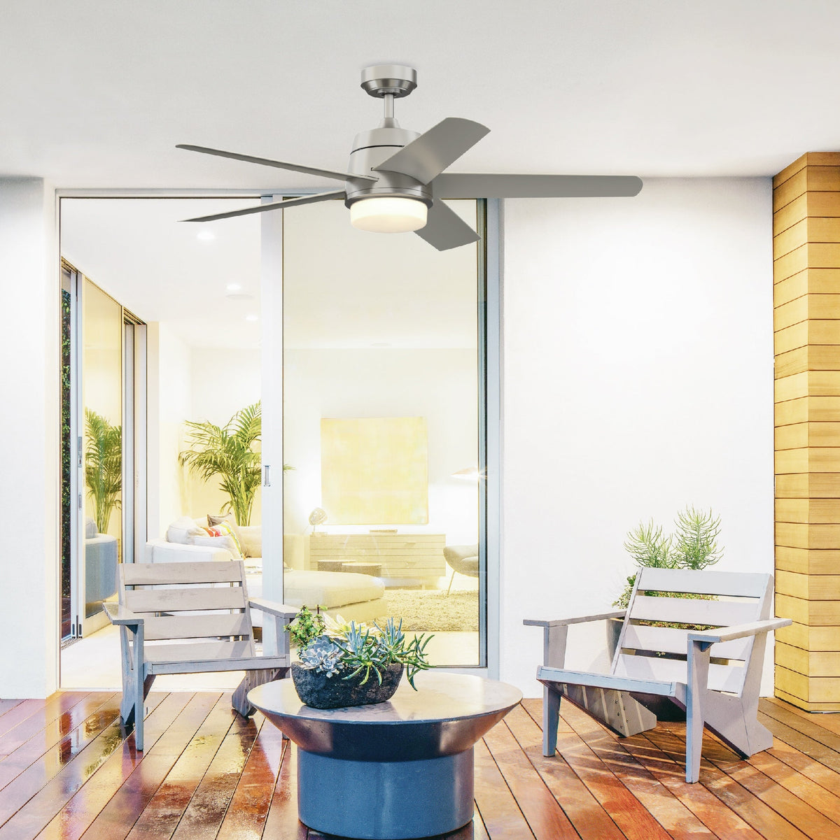 Fanimation Studio Collection Berlin 52-in Brushed Nickel LED Indoor/Outdoor Ceiling Fan with Remote (5-Blade)