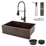All-in-One Farmhouse Apron-Front Copper 33 in. 0-Hole Single Basin Kitchen Sink in Oil Rubbed Bronze