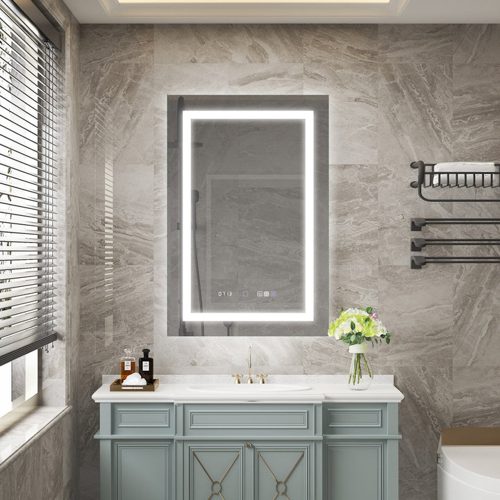 WELLFOR V11 24-in x 36-in Lighted LED Fog Free Surface/Recessed Mount Silver Mirrored Soft Close Medicine Cabinet with Outlet