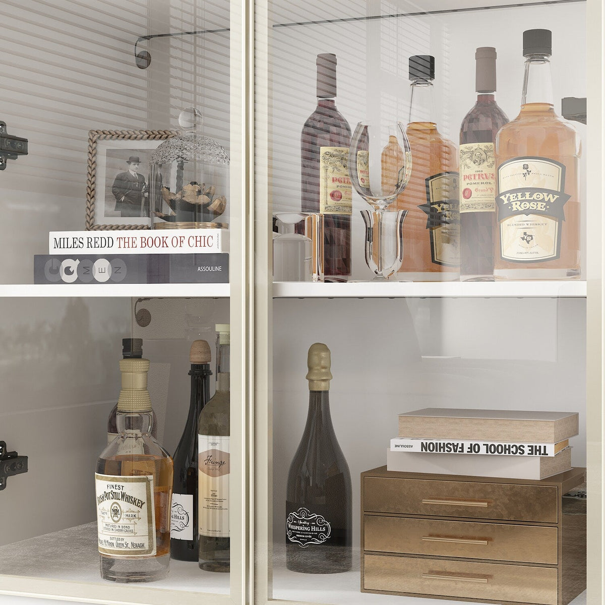 FUFU&GAGA Contemporary/Modern White Curio Cabinet with Wine Storage