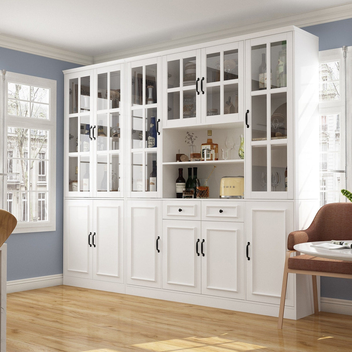 FUFU&GAGA Contemporary/Modern White China Cabinet with Wine Storage