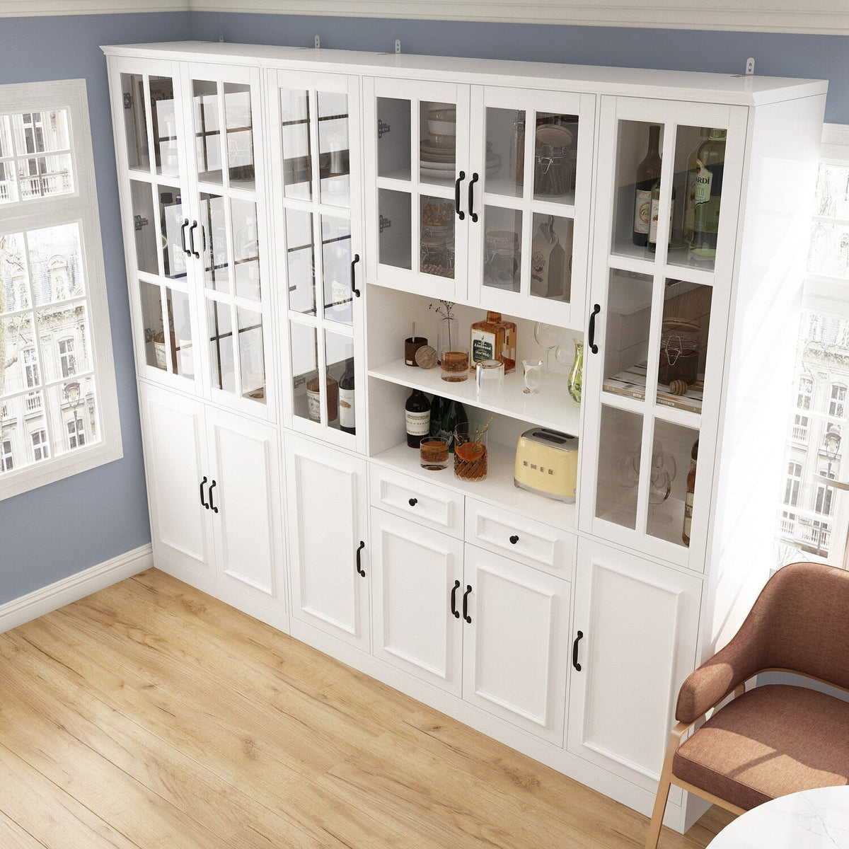 FUFU&GAGA Contemporary/Modern White China Cabinet with Wine Storage