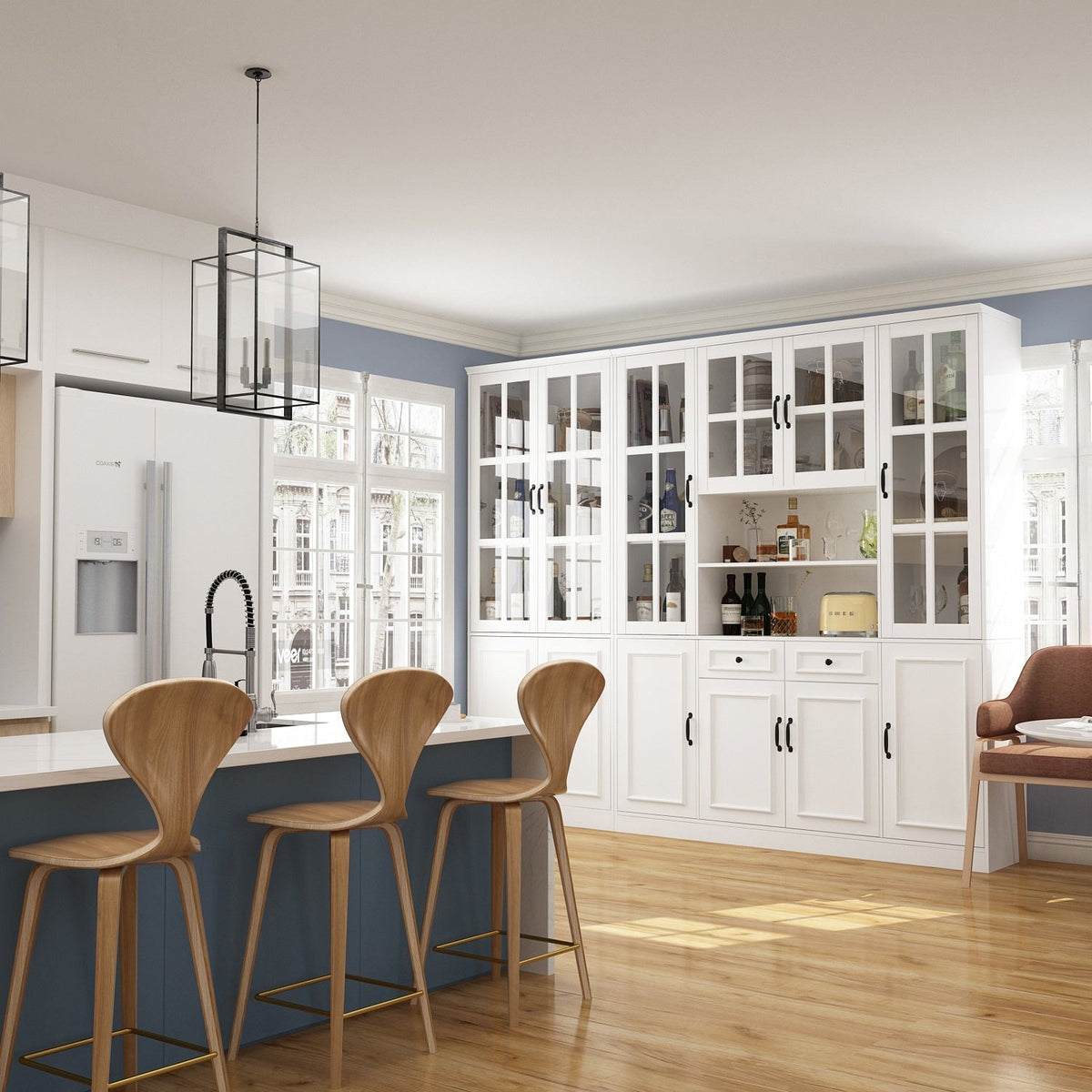 FUFU&GAGA Contemporary/Modern White China Cabinet with Wine Storage