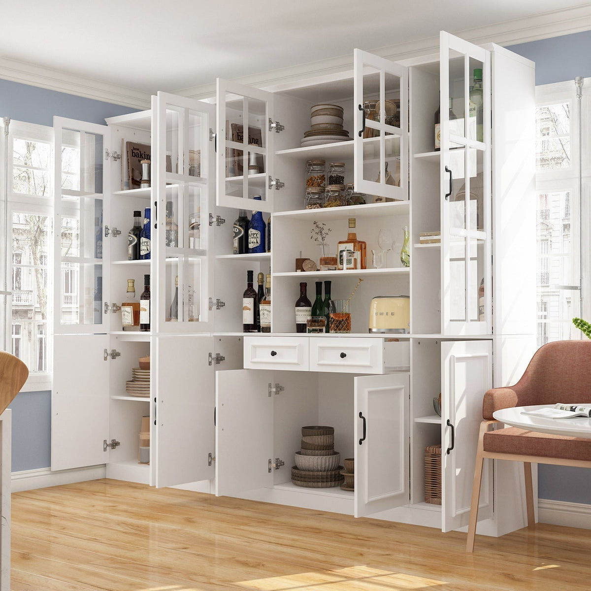 FUFU&GAGA Contemporary/Modern White China Cabinet with Wine Storage