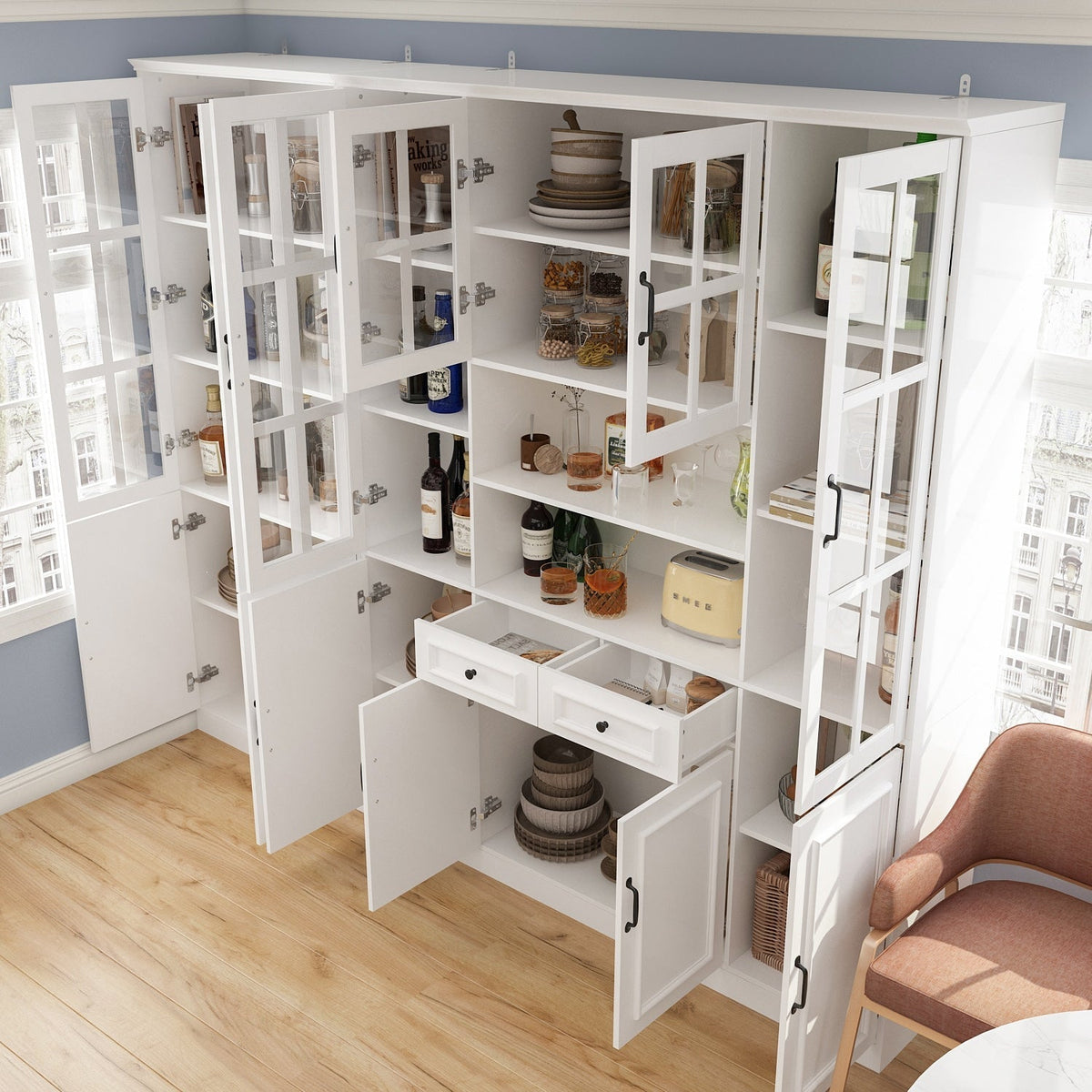 FUFU&GAGA Contemporary/Modern White China Cabinet with Wine Storage