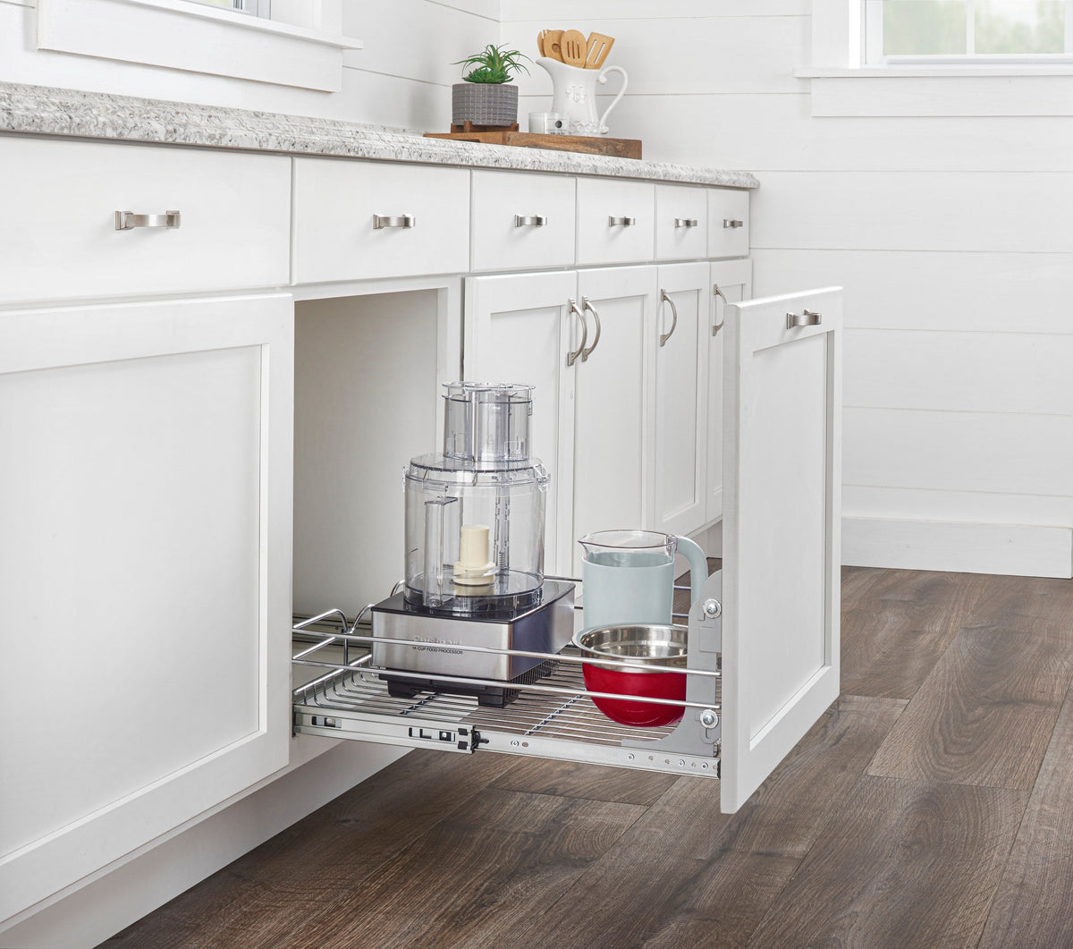 Rev-A-Shelf Single-Tier Pull-Out Basket Organizer, 20.5 in W x 6 in H x 22 in D, Chrome, Soft-Close