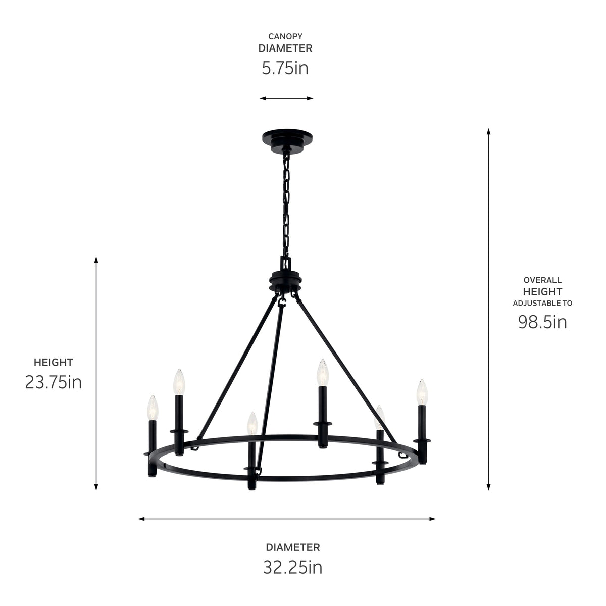 Kichler Carrick 6-Light Black Traditional Bare Bulb Chandelier