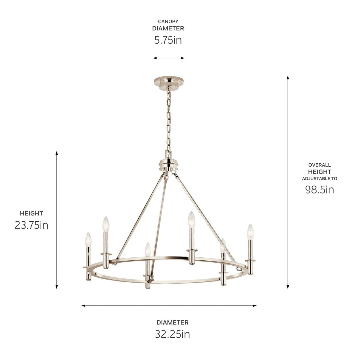 Kichler Carrick 6-Light Polished Nickel Traditional Bare Bulb Chandelier