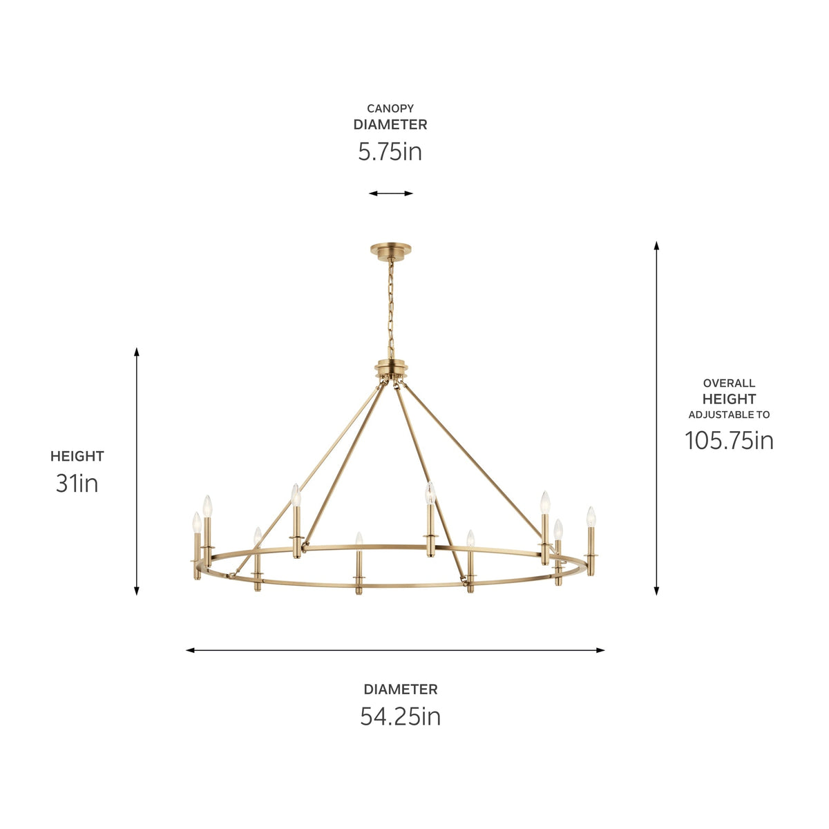 Kichler Carrick 10-Light Gold Traditional Bare Bulb Chandelier
