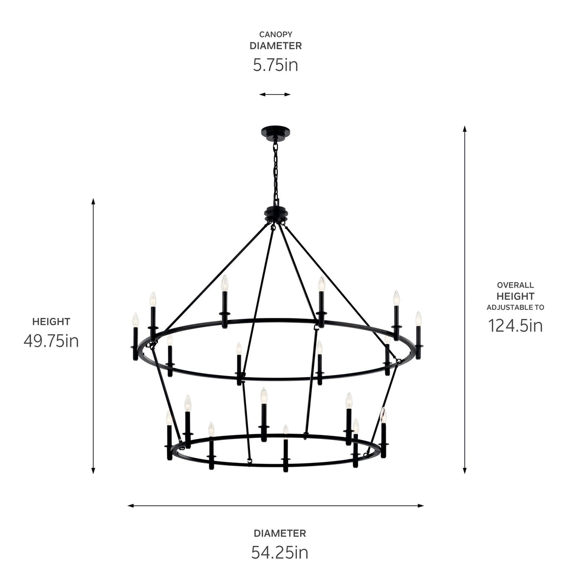 Kichler Carrick 18-Light Black Traditional Bare Bulb Chandelier