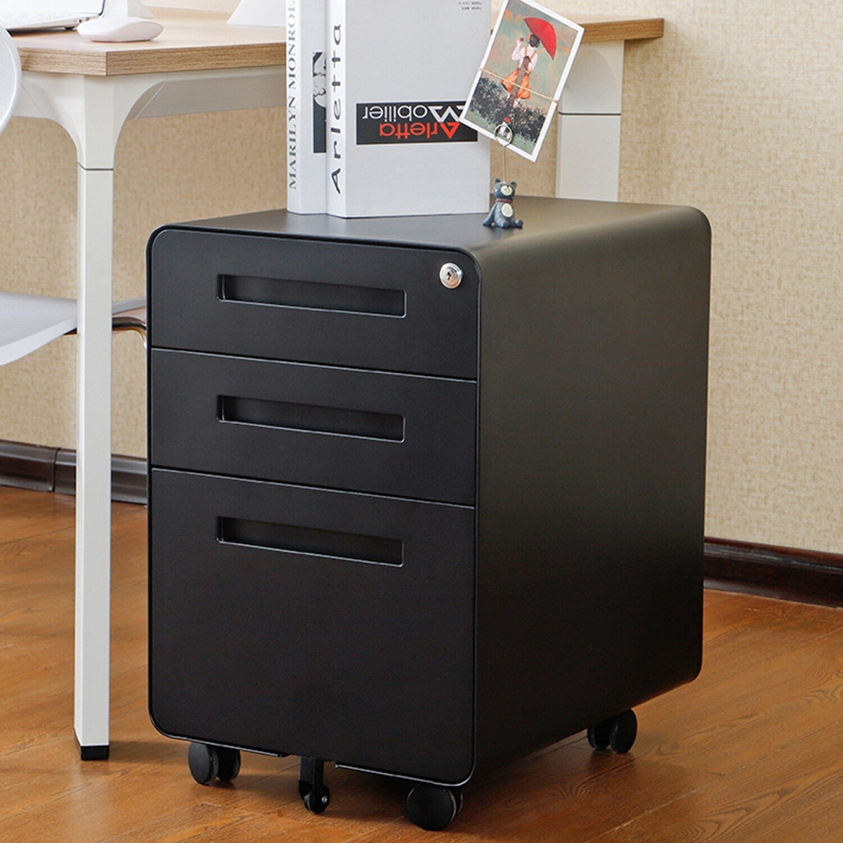 SINOFURN Black 3-Drawer 15.8-in File Cabinet
