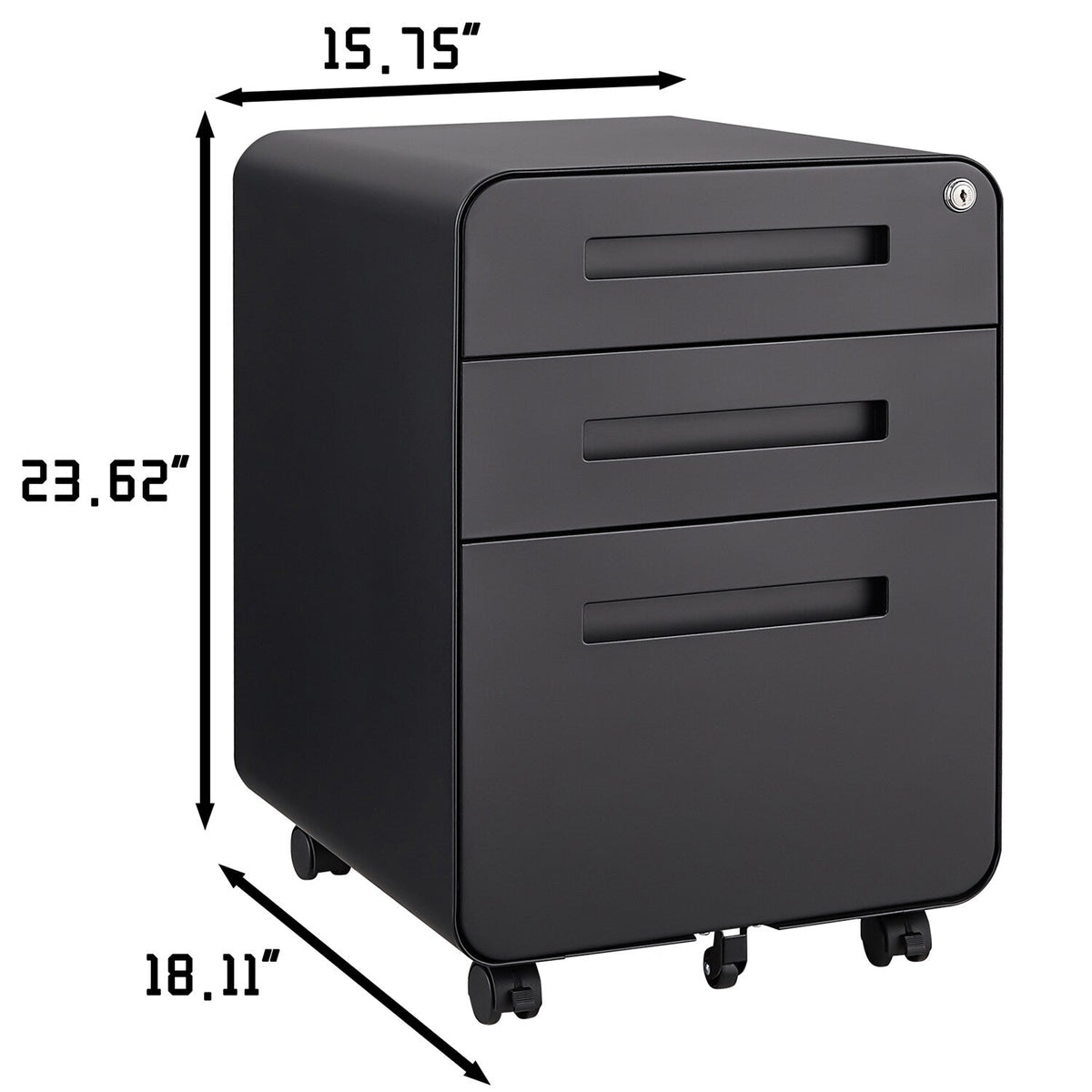 SINOFURN Black 3-Drawer 15.8-in File Cabinet