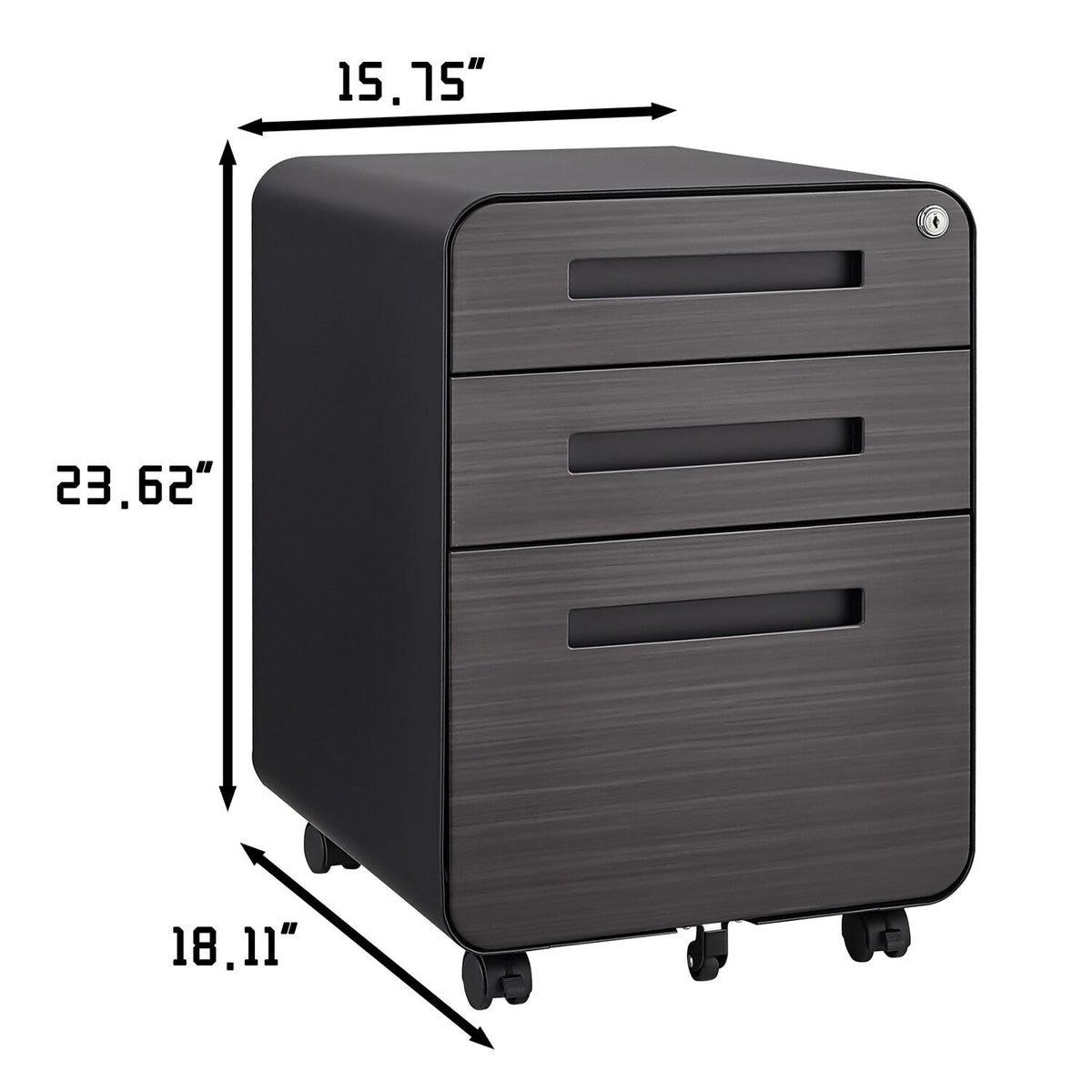 SINOFURN Gray Black 3-Drawer 15.8-in File Cabinet