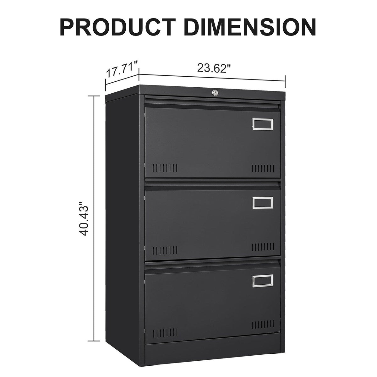 SINOFURN Black 3-Drawer 23.6-in File Cabinet