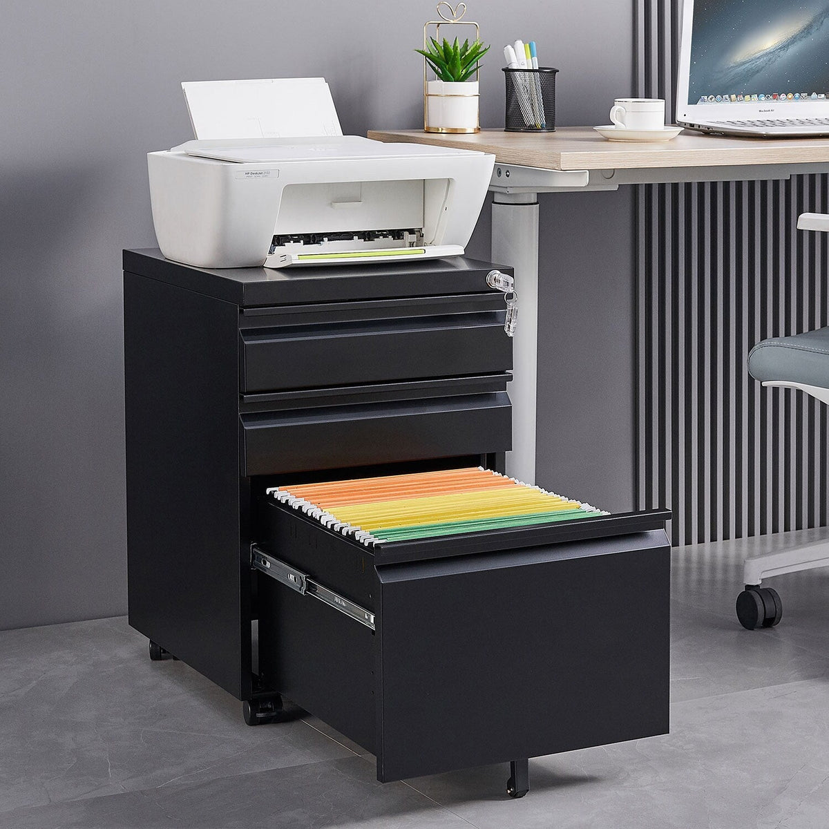 Bybafun White 3-Drawer 15.4-in File Cabinet