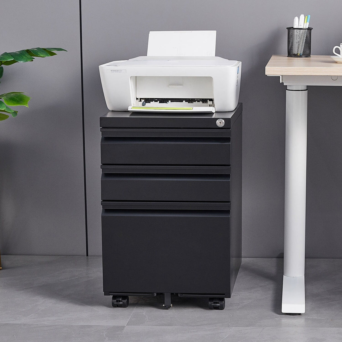 Bybafun White 3-Drawer 15.4-in File Cabinet