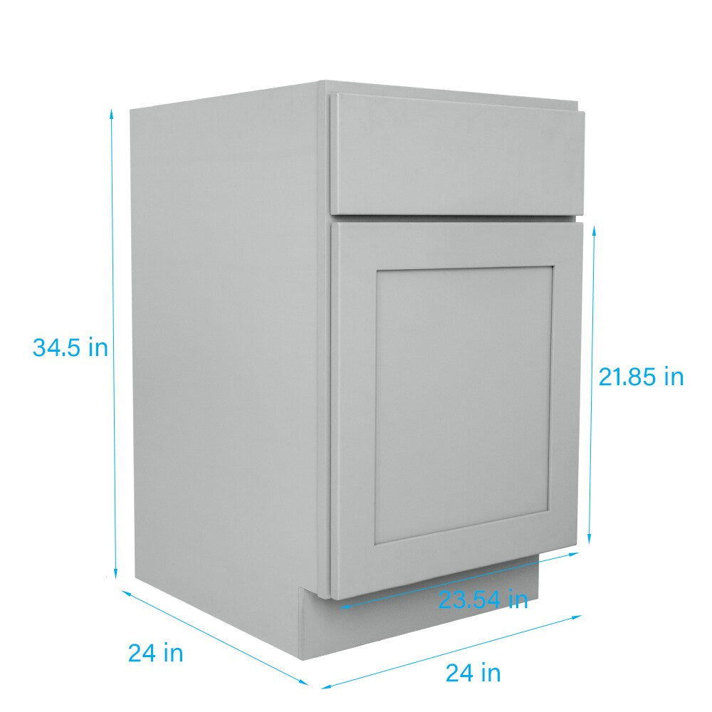 RELIABILT Overlake 24-in W x 34.5-in H x 24-in D Gray 1-Drawer Base Ready To Assemble Plywood Cabinet (Recessed Panel Shaker Door Style)