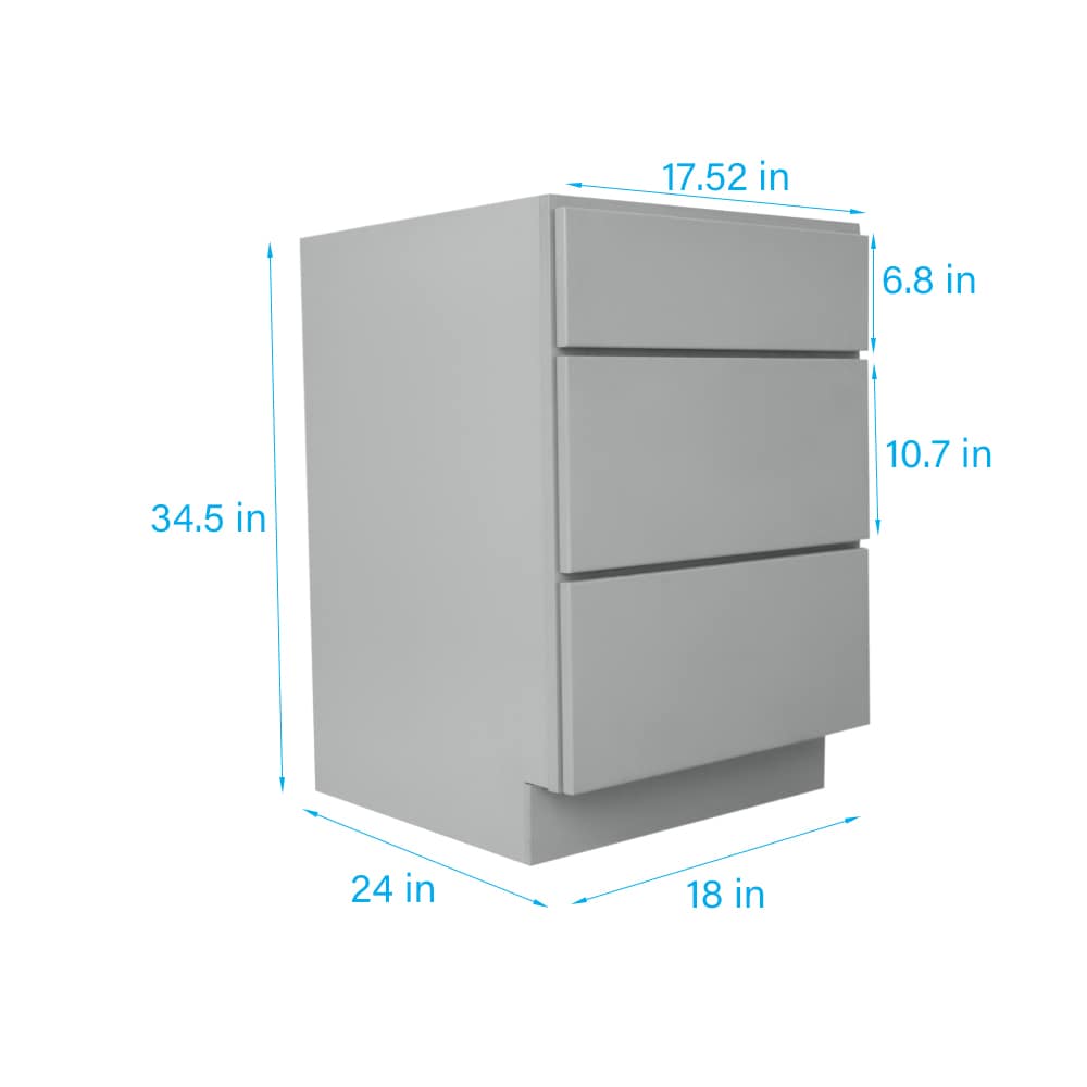 RELIABILT Overlake 18-in W x 34.5-in H x 24-in D Gray 3-Drawer Base Cabinet, Ready to Assemble, Plywood, Shaker Style