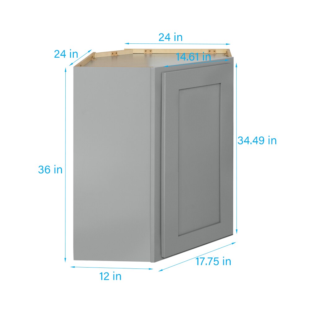 RELIABILT Overlake 24-in W x 36-in H x 24-in D Gray Diagonal Corner Wall Ready To Assemble Plywood Cabinet (Recessed Panel Shaker Style)