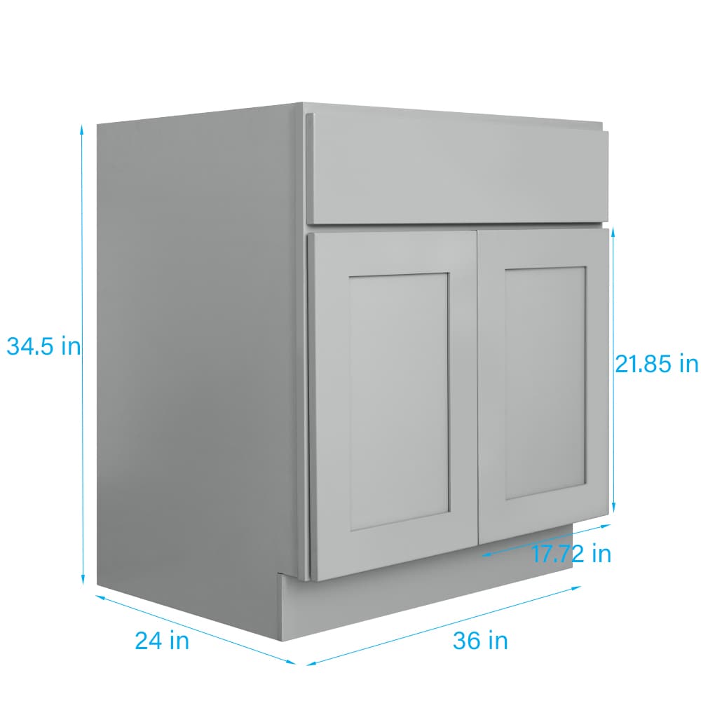 RELIABILT Overlake 36-in W x 34.5-in H x 24-in D Gray 1-Drawer Base Ready To Assemble Plywood Cabinet (Recessed Panel Shaker Door Style)