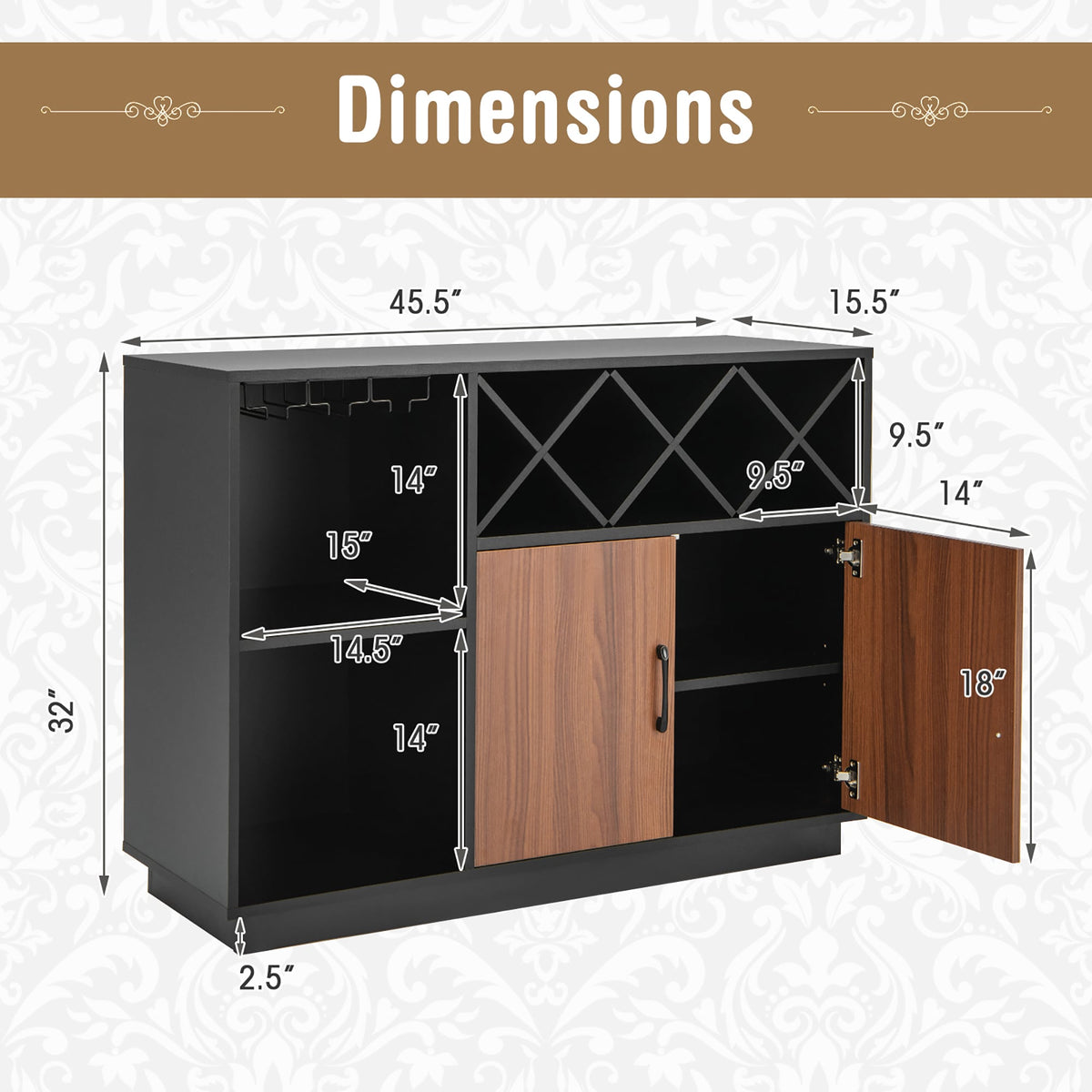 Goplus 235-Bottle Black Mdf Wine Cabinet