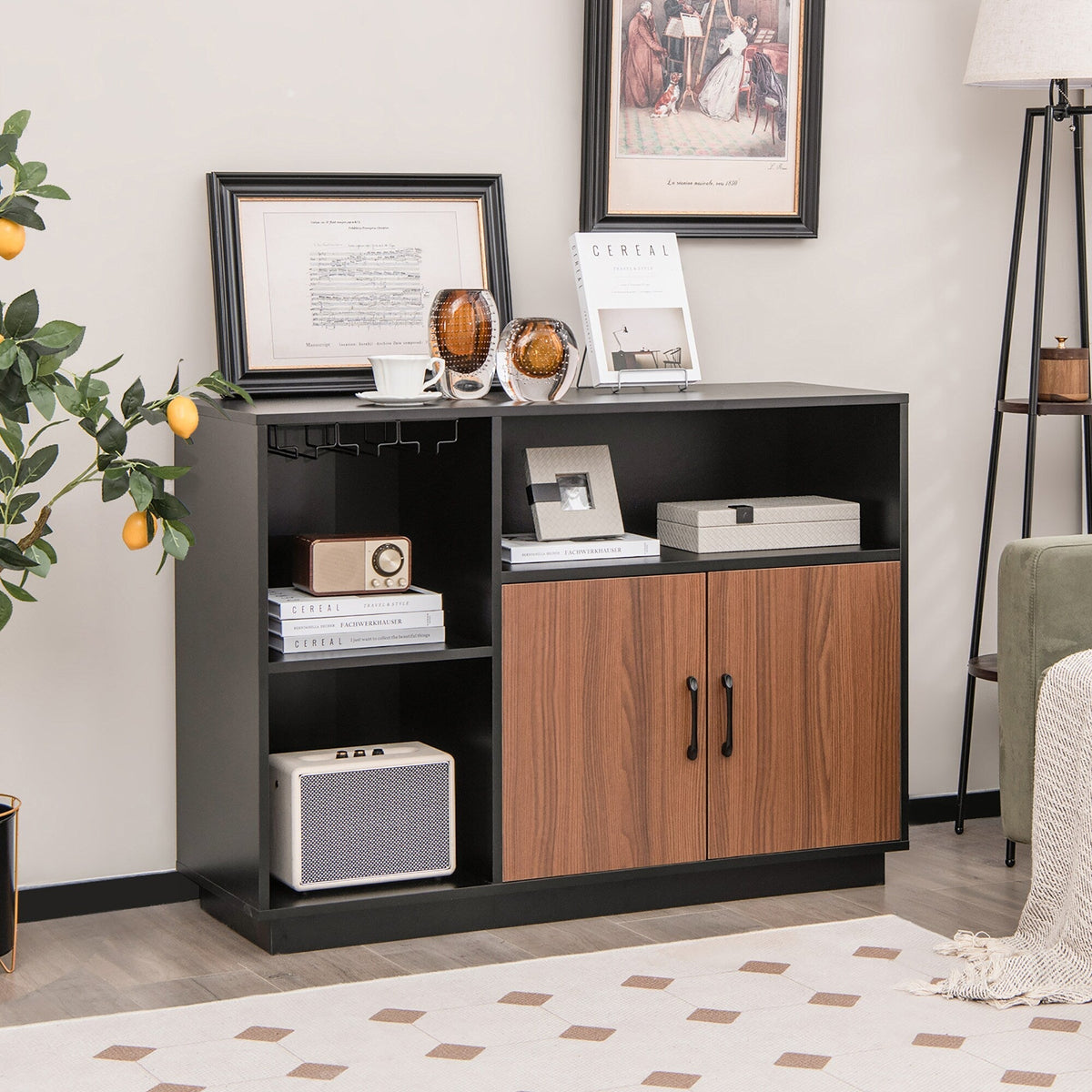 Goplus 235-Bottle Black Mdf Wine Cabinet
