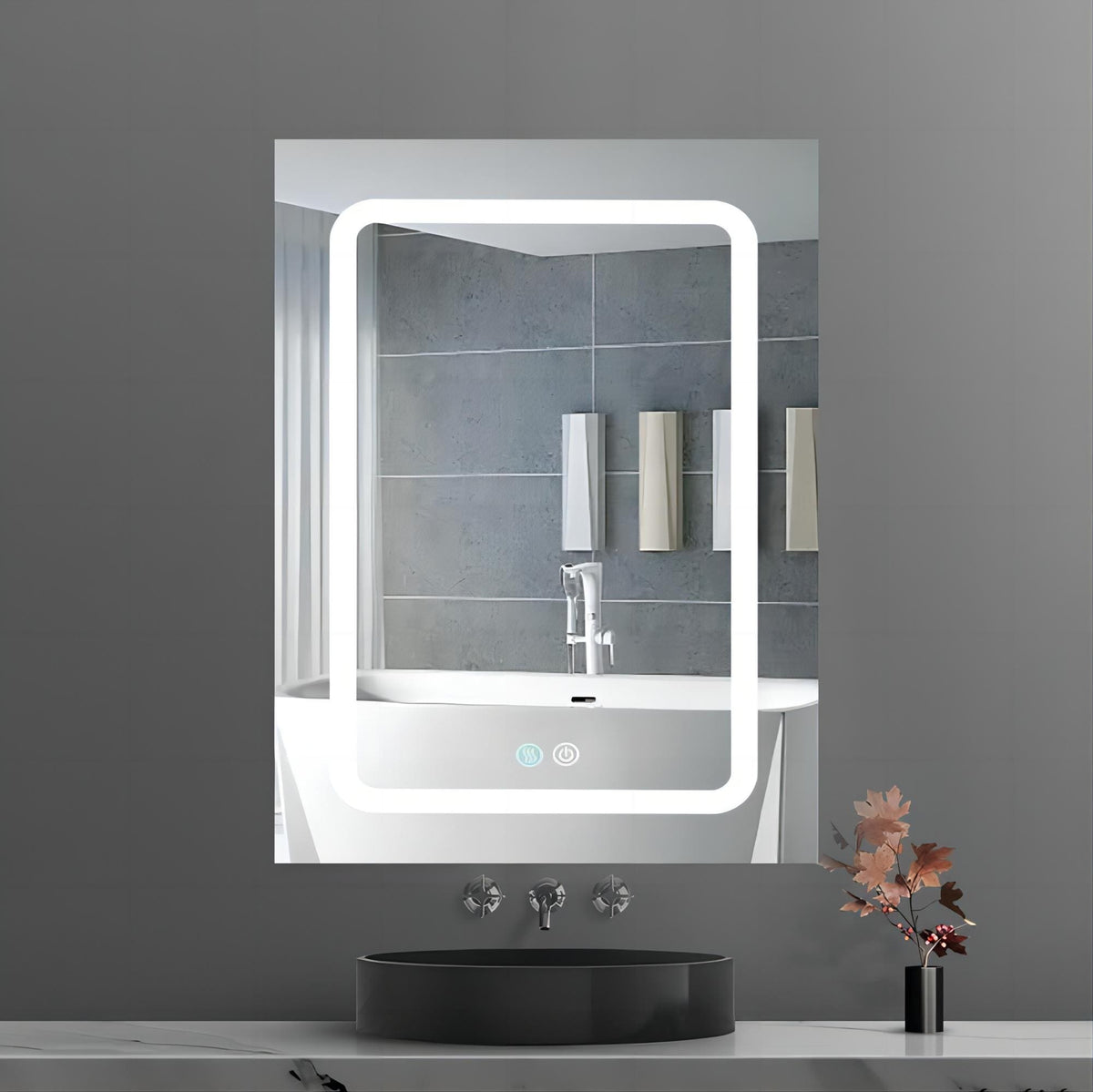 Forclover 20-in x 30-in Lighted LED Fog Free Surface Mount Black Mirrored Soft Close Medicine Cabinet
