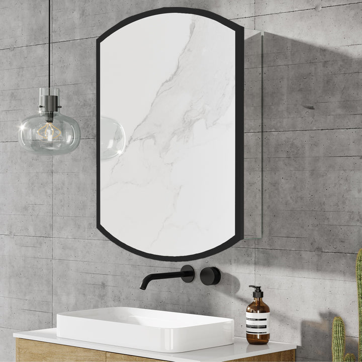 AAZJ ASY 16-in x 26-in Surface/Recessed Mount Silver Mirrored Arched Soft Close Medicine Cabinet