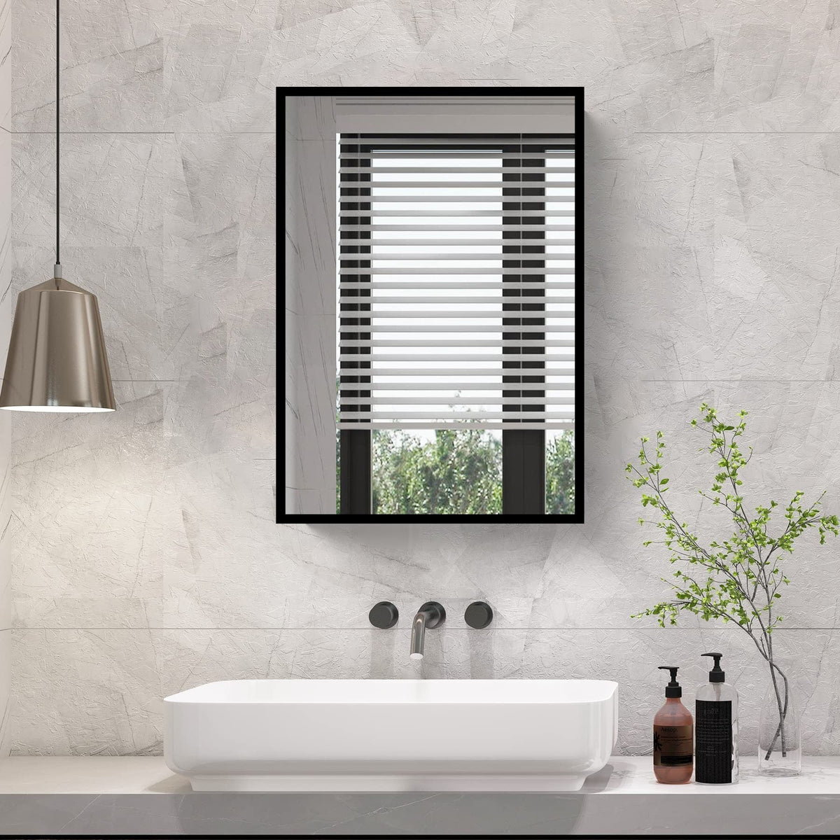 AAZJ ASY 16-in x 24-in Surface/Recessed Mount Black Mirrored Soft Close Medicine Cabinet