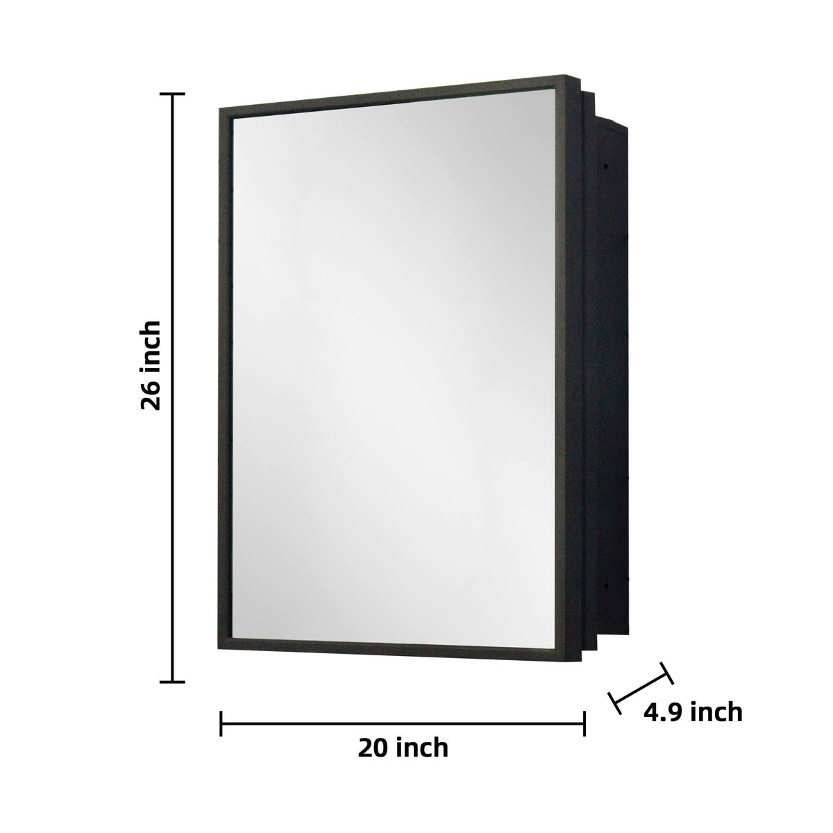 AAZJ AS 20-in x 26-in Surface/Recessed Mount Black Mirrored Medicine Cabinet