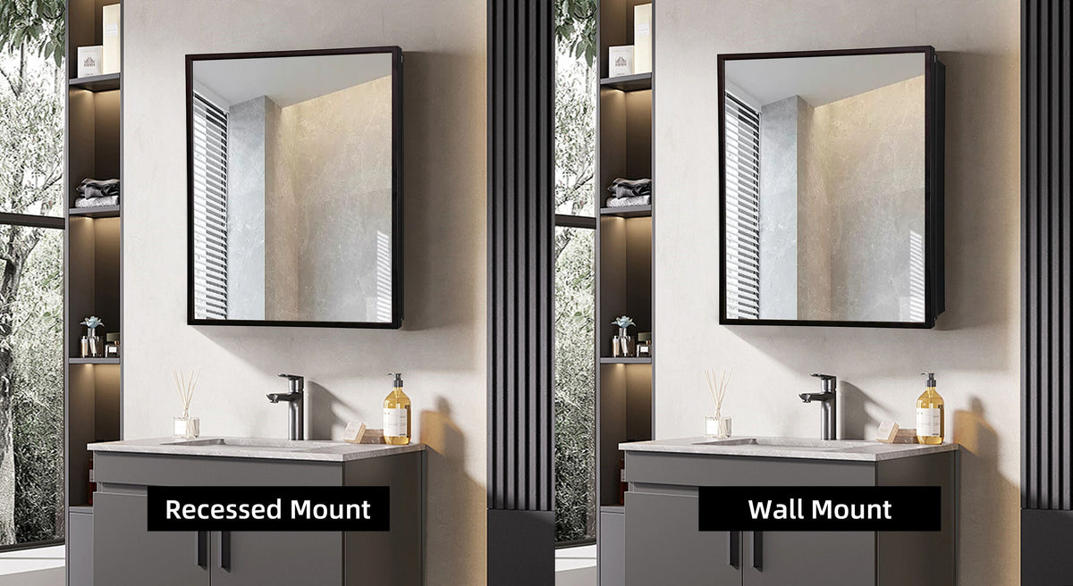 AAZJ AS 20-in x 26-in Surface/Recessed Mount Black Mirrored Medicine Cabinet