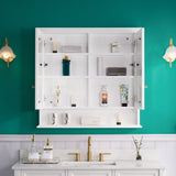 WELLFOR GRACE Solid Wood 36-in x 34-in Surface Mount White Mirrored Soft Close Medicine Cabinet