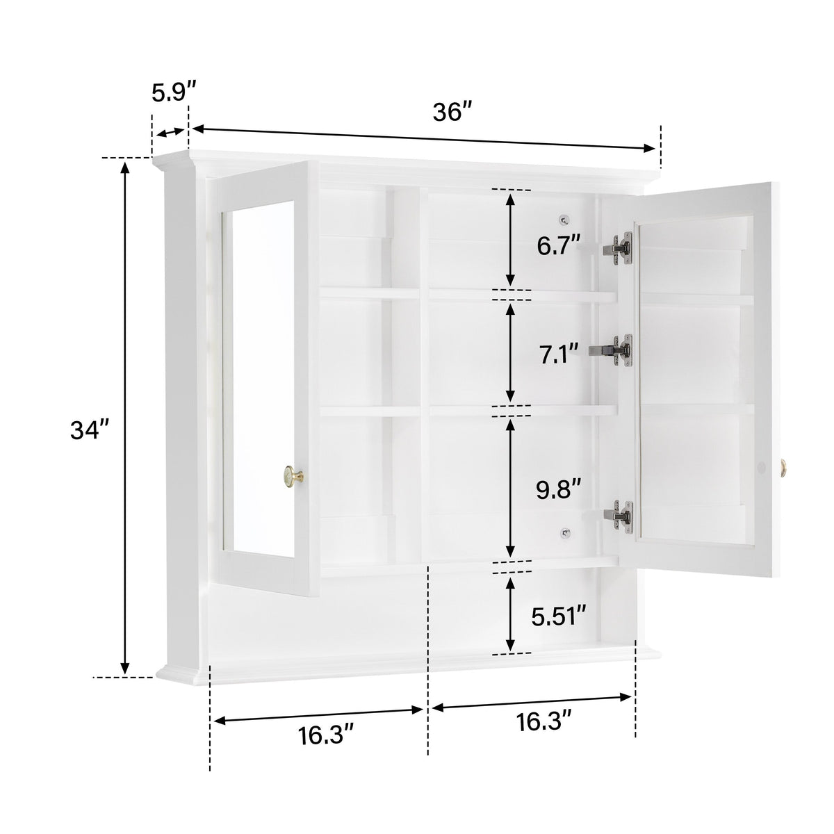 WELLFOR GRACE Solid Wood 36-in x 34-in Surface Mount White Mirrored Soft Close Medicine Cabinet