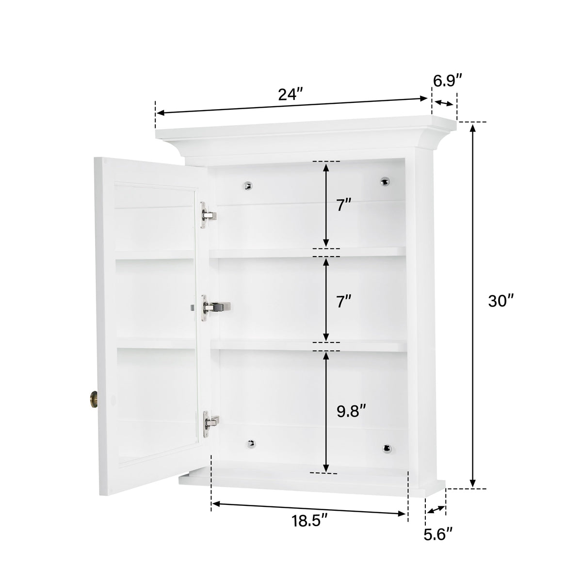 WELLFOR GRACE Solid Wood 24-in x 30-in Surface Mount White Mirrored Soft Close Medicine Cabinet