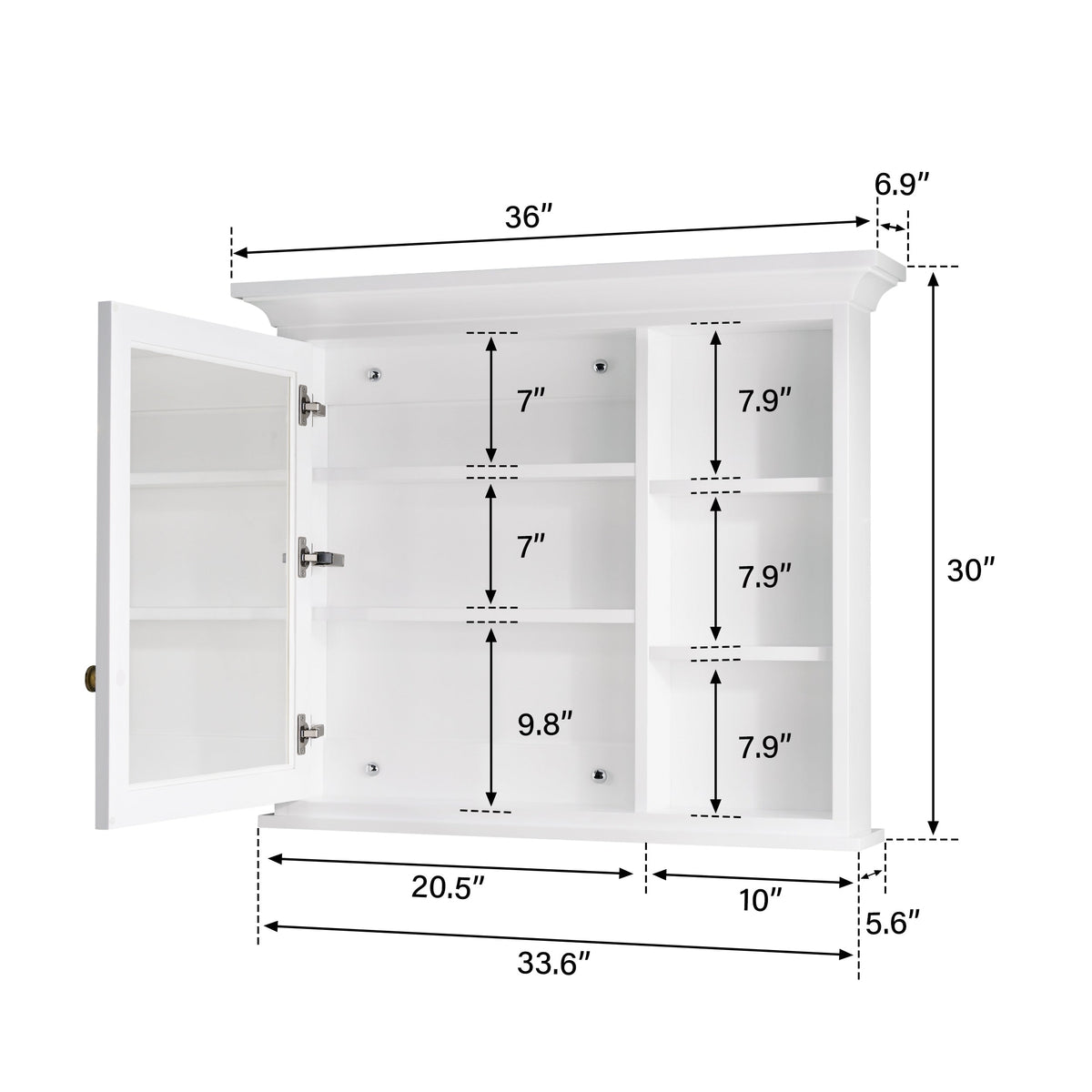WELLFOR GRACE Solid Wood 36-in x 30-in Surface Mount White Mirrored Soft Close Medicine Cabinet