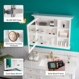 WELLFOR GRACE Solid Wood 36-in x 30-in Surface Mount White Mirrored Soft Close Medicine Cabinet
