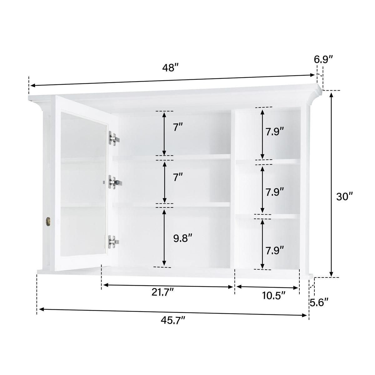 WELLFOR GRACE Solid Wood 48-in x 30-in Surface Mount White Mirrored Soft Close Medicine Cabinet