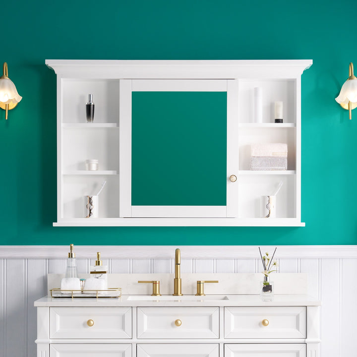 WELLFOR GRACE Solid Wood 48-in x 30-in Surface Mount White Mirrored Soft Close Medicine Cabinet