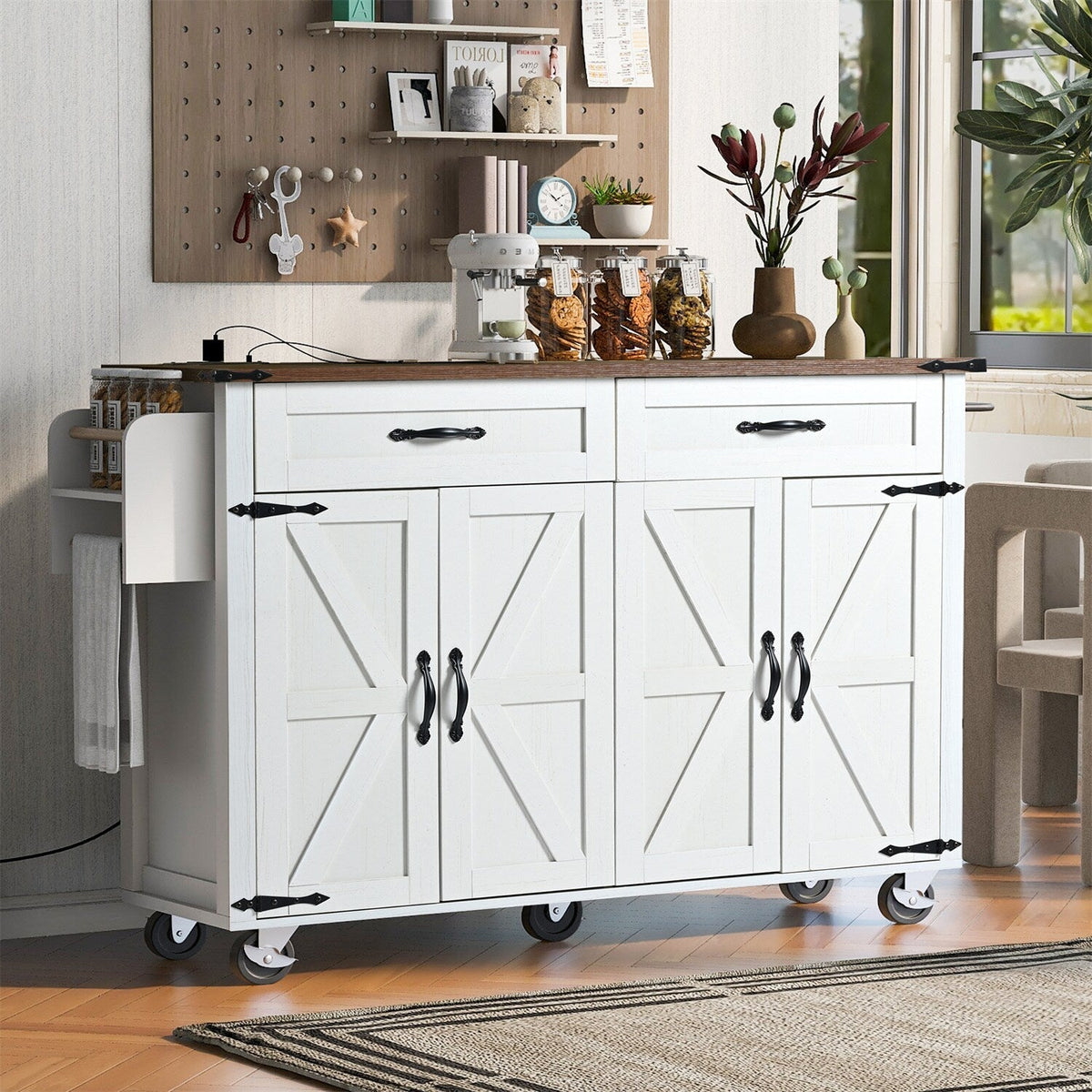BABOOM White Mdf Base with Mdf Top Rolling Kitchen Island (28.75-in x 53.5-in x 36.5-in)