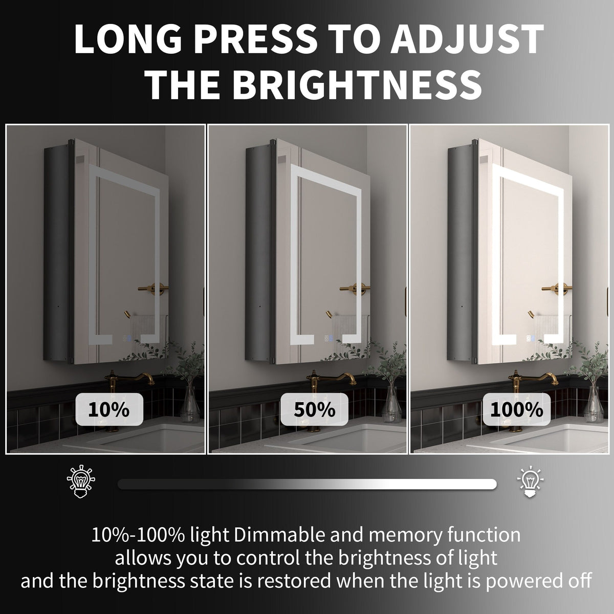 ExBrite Savio 20-in x 26-in Lighted LED Fog Free Surface/Recessed Mount Matte Black Mirrored Soft Close Medicine Cabinet with Outlet