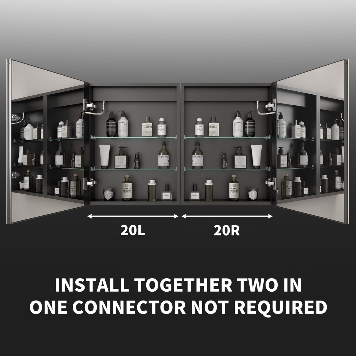 ExBrite Savio 20-in x 26-in Lighted LED Fog Free Surface/Recessed Mount Matte Black Mirrored Soft Close Medicine Cabinet with Outlet