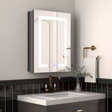 ExBrite Savio 20-in x 26-in Lighted LED Fog Free Surface/Recessed Mount Matte Black Mirrored Soft Close Medicine Cabinet with Outlet