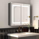 ExBrite Savio 30-in x 26-in Lighted LED Fog Free Surface/Recessed Mount Matte Black Mirrored Soft Close Medicine Cabinet with Outlet