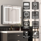 ExBrite Savio 30-in x 26-in Lighted LED Fog Free Surface/Recessed Mount Matte Black Mirrored Soft Close Medicine Cabinet with Outlet