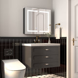ExBrite Savio 30-in x 26-in Lighted LED Fog Free Surface/Recessed Mount Matte Black Mirrored Soft Close Medicine Cabinet with Outlet