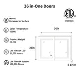 ExBrite Savio 36-in x 26-in Lighted LED Fog Free Surface/Recessed Mount Matte Black Mirrored Soft Close Medicine Cabinet with Outlet