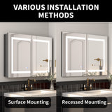 ExBrite Savio 36-in x 26-in Lighted LED Fog Free Surface/Recessed Mount Matte Black Mirrored Soft Close Medicine Cabinet with Outlet