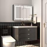 ExBrite Savio 36-in x 26-in Lighted LED Fog Free Surface/Recessed Mount Matte Black Mirrored Soft Close Medicine Cabinet with Outlet