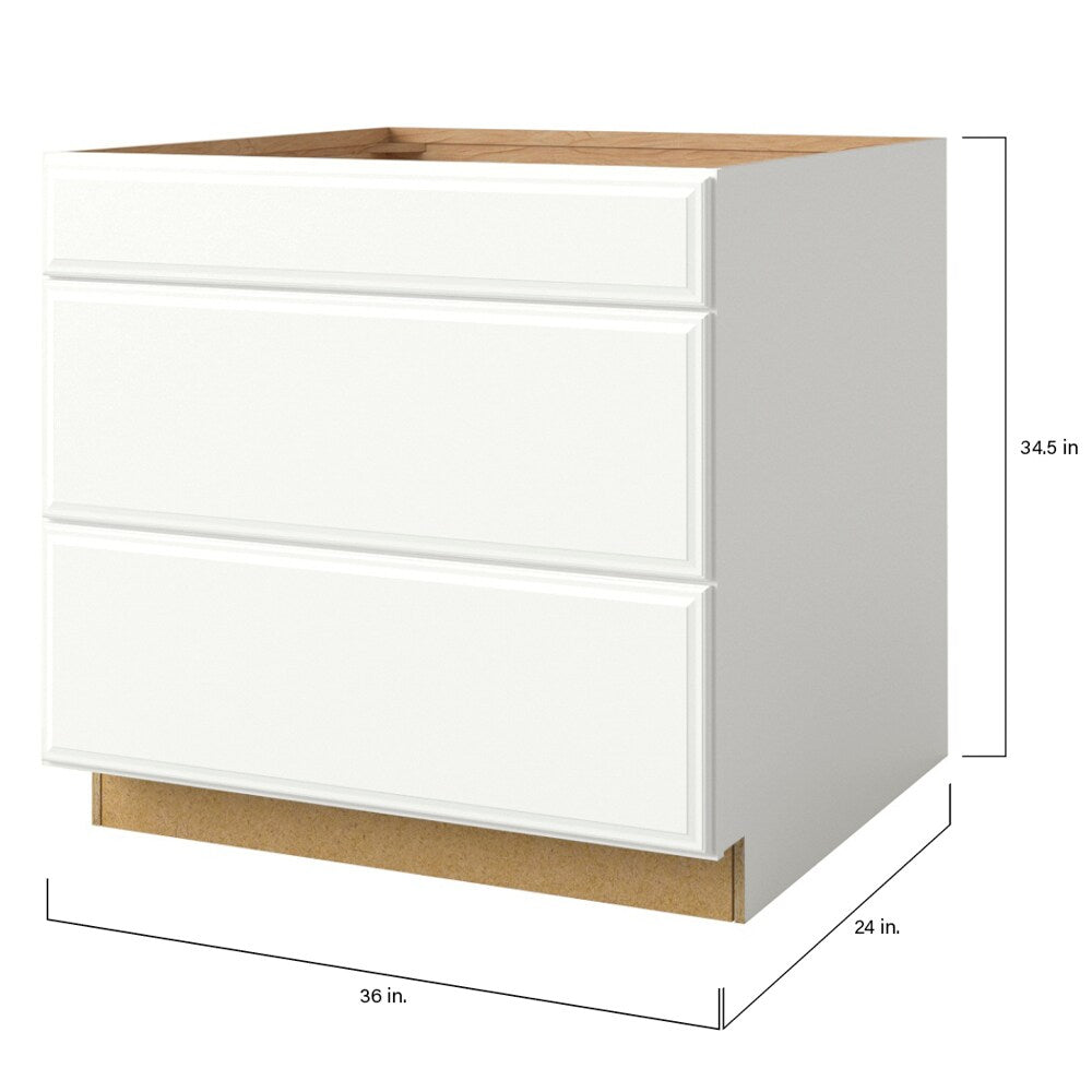 allen + roth Tilson 36-in W x 34.5-in H x 24-in D Linen 3-Drawer Base Fully Assembled Cabinet (Raised Panel Style)