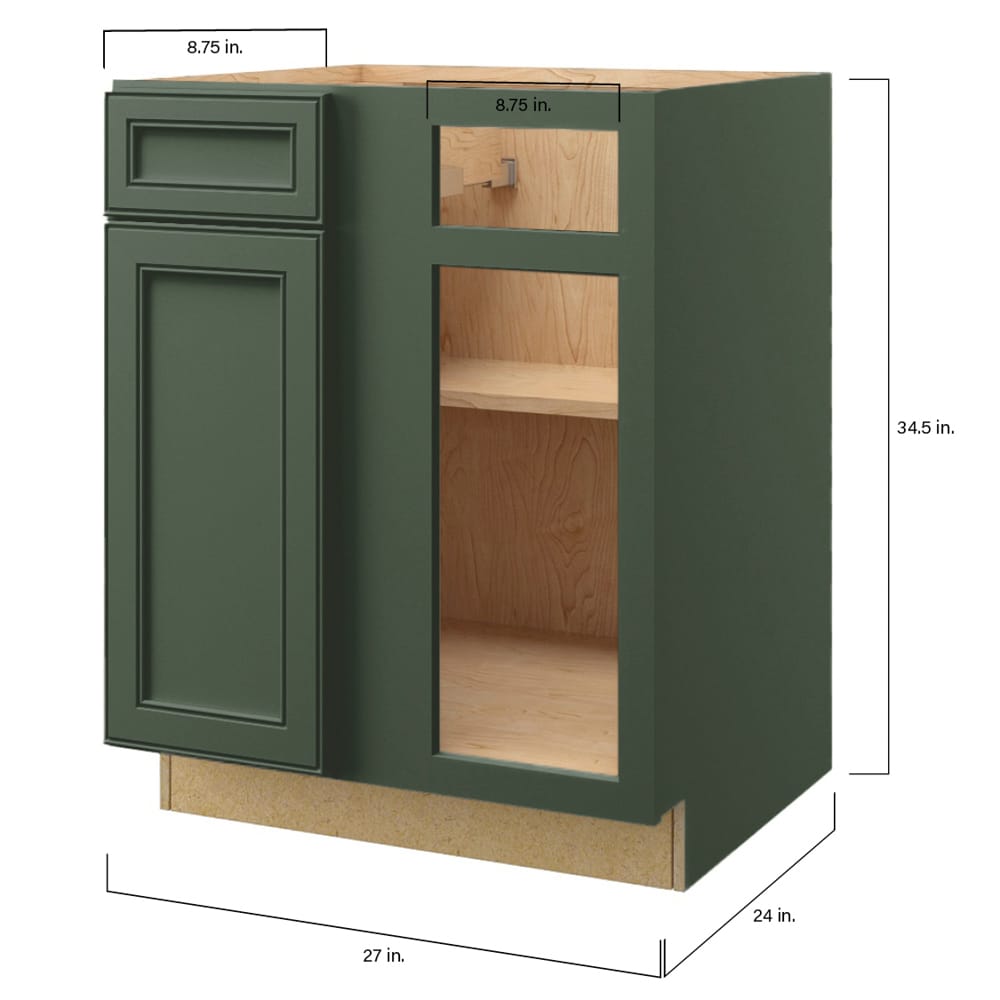 allen + roth Heathrow 36-in W x 34.5-in H x 24-in D Sage Blind 1-Drawer Corner Base Fully Assembled Cabinet (Recessed Panel Mitered Style)